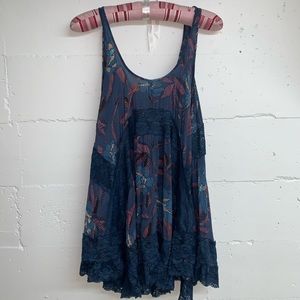 Free People Tunic Tank Blue Floral